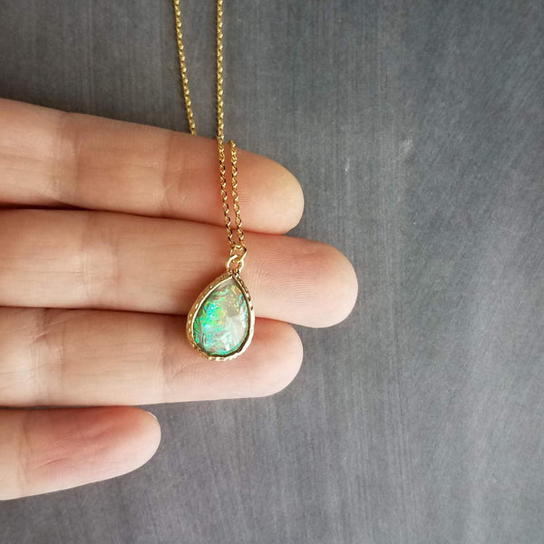 Oval Opal Pendant Necklace, 14K Yellow Gold