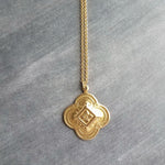 Gold Clover Pendant Necklace, large clover necklace, lucky necklace, 4 leaf clover, 4 lobe pendant ornate necklace St Patrick's Day necklace - Constant Baubling