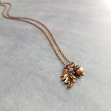 Autumn Copper Necklace, oak leaf pendant, small acorn pendant, oak tree necklace, copper acorn antique copper necklace fall jewelry oxidized - Constant Baubling