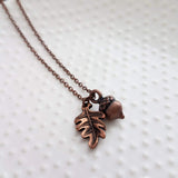 Autumn Copper Necklace, oak leaf pendant, small acorn pendant, oak tree necklace, copper acorn antique copper necklace fall jewelry oxidized - Constant Baubling