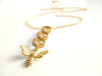 Gold Honeycomb Necklace, gold bee necklace, honeybee necklace, bumblebee necklace, gold hexagon necklace, delicate gold chain, hive necklace - Constant Baubling