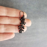 Black Teardrop Earrings, matte black earrings, cluster tear drop earrings, long black dangles, teardrop cascade, black fringe earring tassel - Constant Baubling