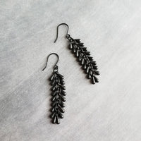 Black Teardrop Earrings, matte black earrings, cluster tear drop earrings, long black dangles, teardrop cascade, black fringe earring tassel - Constant Baubling