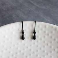 Tiny Black Drop Earrings, very small teardrop earring, dainty black earring, plain black drop earring, simple black earring, black tear drop - Constant Baubling