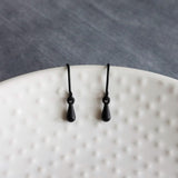 Tiny Black Drop Earrings, very small teardrop earring, dainty black earring, plain black drop earring, simple black earring, black tear drop - Constant Baubling