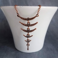 Fish Bone Necklace, antique copper necklace, back spine, rustic brown, hammered pendant, thin delicate chain, vertebrae necklace, rustic - Constant Baubling
