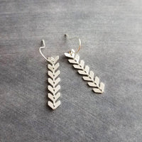 Long Silver Earrings, v shaped earrings, silver arrow earrings, chevron earrings, herringbone earrings, flexible earrings fish bone earrings - Constant Baubling