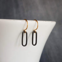 Matte Black Gold Earrings, small black earring, black oval earrings, black oblong earring, matte black oval earrings, little black earring - Constant Baubling