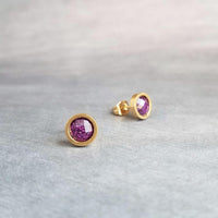 Purple Rose Gold Stud Earrings, purple fuchsia stud earring, purple earrings, little rose gold earring, purple stud, glitter stainless steel - Constant Baubling