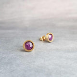 Purple Rose Gold Stud Earrings, purple fuchsia stud earring, purple earrings, little rose gold earring, purple stud, glitter stainless steel - Constant Baubling
