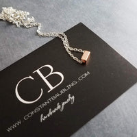 Silver Chain Necklace, rose gold bar necklace, silver rose gold necklace, rose gold line necklace, tiny rose gold rectangle, slider bar bead - Constant Baubling