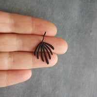 Matte Black Earrings, palm leaf earrings, long drip earrings, black dangle earrings, rubberized earring, all black earring, matt black hooks - Constant Baubling