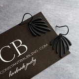 Matte Black Earrings, palm leaf earrings, long drip earrings, black dangle earrings, rubberized earring, all black earring, matt black hooks - Constant Baubling