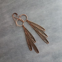 Long Boho Earrings, long copper earring, open circle earrings, 4 inch earrings, extra long earring, tribal dangles, antique copper earrings - Constant Baubling