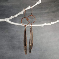 Long Boho Earrings, long copper earring, open circle earrings, 4 inch earrings, extra long earring, tribal dangles, antique copper earrings - Constant Baubling