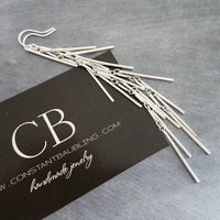 Long Silver Earrings, silver bar earring, cluster earring, fringe earring, thin narrow earring, gold stick earring shaggy earring, 4 inch - Constant Baubling