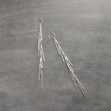 Long Silver Earrings, silver bar earring, cluster earring, fringe earring, thin narrow earring, gold stick earring shaggy earring, 4 inch - Constant Baubling