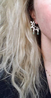 Vine Chandelier Earrings, matte silver earring, silver leaf earring, tree branch earring, vine hoop, glass drop beads, silver branch earring - Constant Baubling