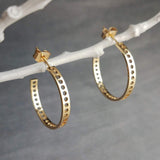 Gold Hoop Earrings, 1 inch gold hoop, holes hoop earring, industrial earrings,  1 in hoops, punched hole, cut out circles, dotted hoops - Constant Baubling