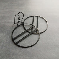 Large Black Circle Earring, round black earrings, thin earrings, double line earring, big earrings equal open circle hoop lightweight kidney - Constant Baubling