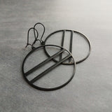 Large Black Circle Earring, round black earrings, thin earrings, double line earring, big earrings equal open circle hoop lightweight kidney - Constant Baubling