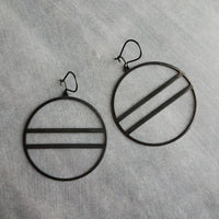 Large Black Circle Earring, round black earrings, thin earrings, double line earring, big earrings equal open circle hoop lightweight kidney - Constant Baubling