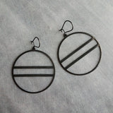 Large Black Circle Earring, round black earrings, thin earrings, double line earring, big earrings equal open circle hoop lightweight kidney - Constant Baubling