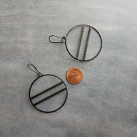 Large Black Circle Earring, round black earrings, thin earrings, double line earring, big earrings equal open circle hoop lightweight kidney - Constant Baubling