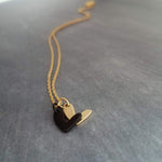 Double Hearts Necklace, black gold necklace, double layer pendant, whimsical necklace, two heart pendants, matte black necklace, black heart - Constant Baubling