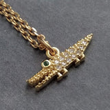 Gold Alligator Necklace, 24K gold over sterling silver pendant, cubic zirconia pendant, gator necklace crocodile necklace gold croc necklace - Constant Baubling