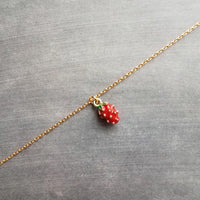 Gold Strawberry Necklace, tiny strawberry necklace, small strawberry, little strawberry, strawberry jewelry, dainty gold necklace, fruit - Constant Baubling