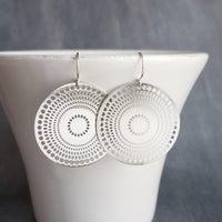 Pierced Silver Disk Earrings, dotted circle earrings, small round earring, mandala earring, silver coin earrings, punched dots, 1 in small - Constant Baubling