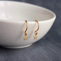 Minimalist Star Earrings, tiny gold star earring, gold star dangle earring, small gold star earrings, mini star earring wishing star earring - Constant Baubling
