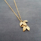 Gold Leaf Necklace, small gold leaves pendant, connected leaves necklace, simple gold leaf necklace, beaded gold satellite chain tiny dainty - Constant Baubling