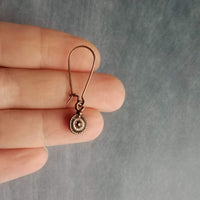 Long Copper Drop Earring, small round earring, antique copper earring, dainty copper earring small copper earring copper disk earring rustic - Constant Baubling
