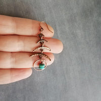 Copper Boho Earrings, antique copper earrings, long copper earrings, hammered copper earrings, turquoise stone dangle, aged rust Bohemian - Constant Baubling
