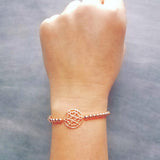 Beaded Rose Gold Bracelet, heart medallion, bead bracelet, adjustable chain bracelet, rose gold mandala, mandala bracelet, rose gold heart - Constant Baubling