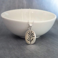 Silver Branch Necklace, small oval pendant, antique silver necklace, leaf pendant, branch pendant, silver oval sprout necklace new beginning - Constant Baubling