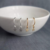 Minimalist Star Earrings, tiny gold star earring, gold star dangle earring, small gold star earrings, mini star earring wishing star earring - Constant Baubling