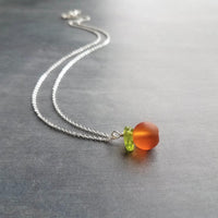 Orange Fruit Earring, citrus earrings, silver orange earrings, hostess gift, orange with leaf earrings, little orange, small frosted glass - Constant Baubling