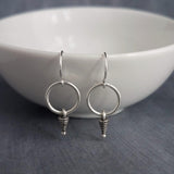 Small Silver Dangle Earrings, silver ring earring, little silver earring, antique silver, simple silver boho earring, rustic silver circle - Constant Baubling