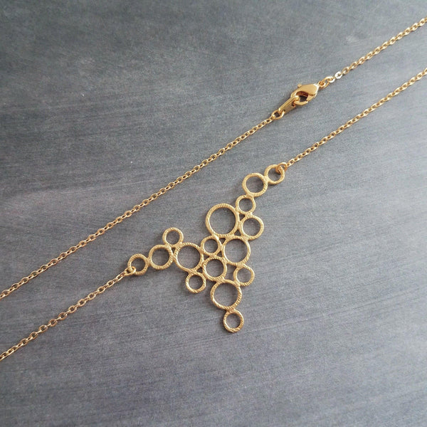 Gold Circles Necklace, gold bubbles necklace, bubble pendant, gold circles pendant connected circles necklace delicate gold chain matte gold - Constant Baubling