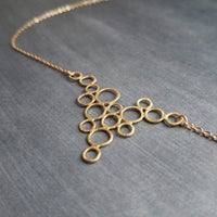 Gold Circles Necklace, gold bubbles necklace, bubble pendant, gold circles pendant connected circles necklace delicate gold chain matte gold - Constant Baubling