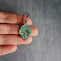 Green Patina Earring, rustic earrings, medallion earrings, bronze earring, Moroccan earring, Arabesque earring, unique earring, boho earring - Constant Baubling
