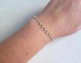 Gold Beaded Bracelet/Anklet - baby blue extra tiny beads - wispy gold adjustable chain - delicate thin minimalist style dainty small gift - Constant Baubling
