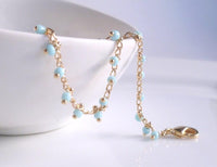 Gold Beaded Bracelet/Anklet - baby blue extra tiny beads - wispy gold adjustable chain - delicate thin minimalist style dainty small gift - Constant Baubling