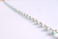Gold Beaded Bracelet/Anklet - baby blue extra tiny beads - wispy gold adjustable chain - delicate thin minimalist style dainty small gift - Constant Baubling
