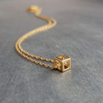 Little Gold Cube Necklace, open cube necklace, gold minimalist necklace, gold square necklace, open square pendant, 3D cube necklace, small - Constant Baubling