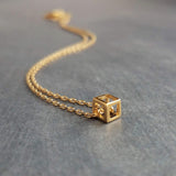 Little Gold Cube Necklace, open cube necklace, gold minimalist necklace, gold square necklace, open square pendant, 3D cube necklace, small - Constant Baubling