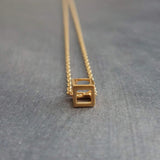 Little Gold Cube Necklace, open cube necklace, gold minimalist necklace, gold square necklace, open square pendant, 3D cube necklace, small - Constant Baubling